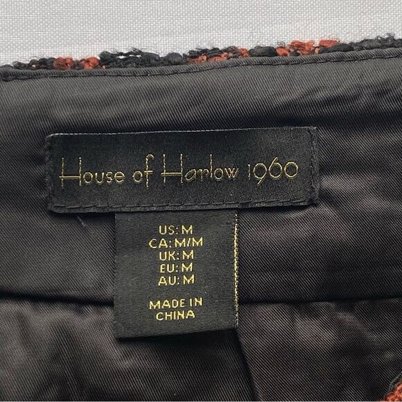 House of Harlow Red and Black Houndstooth Tweed Mini Skirt Size Medium - Picture 11 of 15